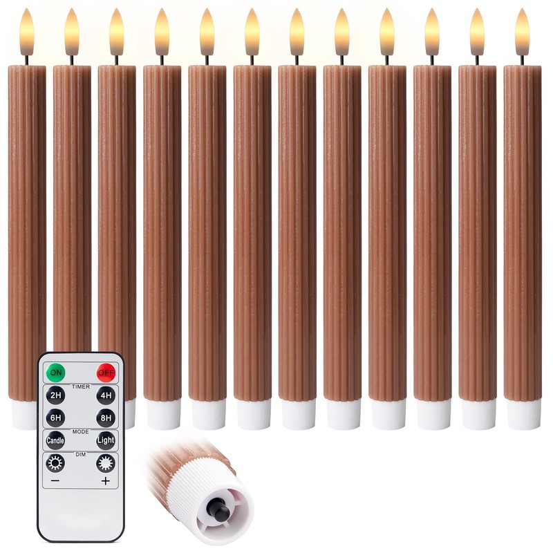 West Ivory 12 Pack, 10" LED Flameless Brown Tan Fluted