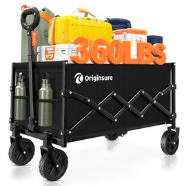 Originsure Collapsible Wagon Cart Foldable - Lightweight Portable Heavy Duty Folding Beach Wagons with Wheels - Outdoor Utility Carts for Grocery, Camping, Shopping, Sports, Garden with Large Capacity