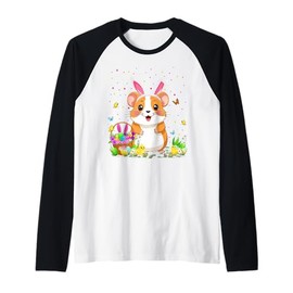 Hamster Easter Egg Hunt Bunny Ear Hamster Happy Easter Raglan Baseball Tee