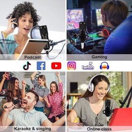 Podcast Equipment Bundle, BM-800 Mic Kit with Live Sound Card, Adjustable Mic Suspension Scissor Arm, Metal Shock Mount and Double-Layer Pop Filter for Studio Recording & Broadcasting (CF200-Black)