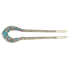Frcolor Vintage Hair Stick Crystal Rhinestone Double Zinc Hair Pin Stick Hairstyle Chignon Hair Pin (Blue)
