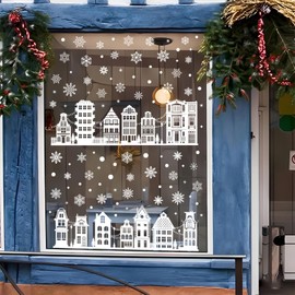 Christmas Window Stickers 18 Sheets Festive Xmas Decorations, Snowflakes & Scenes, Easy Peel & Stick, Ideal for Home, Shops, Parties, Creating Joyful Holiday Ambience