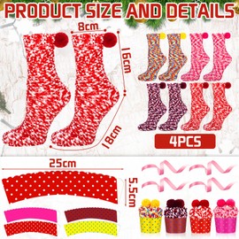 MTINRNI 4 Pairs Gift for Women Cuddly Socks Women, Christmas Socks, Winter Warm Cupcake Fluffy Socks, Funny Socks, Christmas Gifts, Valentine's Day Birthday Gift, 36-42, Purple + bright red + yellow +
