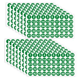 Number Stickers, 15 Sheets Consecutive Number Stickers 1 to 50 Green, 1 Inch Self Adhesive Vinyl Round Number Labels Circle Decals for Office School Teacher Classroom Inventory Storage Supplies