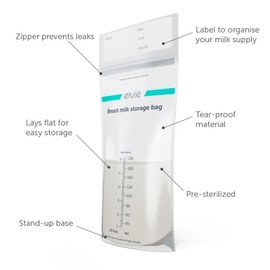 Elvie - Leak-Proof Breastmilk Storage Bags - Freeze and Warm Breast Milk - at Home or On The Go - Hygienic Double-Seal Zipper - Breastfeeding Essentials - 200 Count