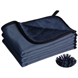 Microfibre Car Wash Cloth 600 GSM Ultra Absorbent Microfibre Cloth Car Drying Scratch-Free & Lint-Free with Hanging Hook for Painted Surfaces, Windows & Motorcycle (Black, 3 Pieces, 30 x 40 cm)