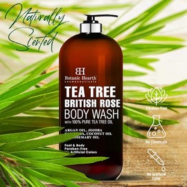 Botanic Hearth- Gel de baño de árbol de té con extracto de rosa británica, ayuda con las uñas, el pie de atleta, la tiña y la tiña inguinal