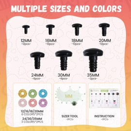 MUCUNNIA 80pcs 12-35mm Moon Glitter Safety Eyes and Noses for Crochet Toys