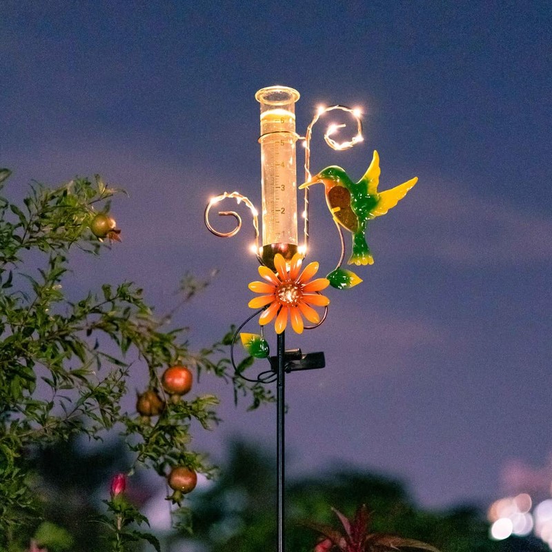 Stargarden Hummingbird Rain Gauge Outdoor,Metal Solar Rain Gauge Decorative Waterproof