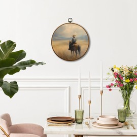 JUIOEIU Western Cowboy Round Wall Decor, Vintage Cowboy Framed Canvas Prints, Retro Rustic Western Wall Art Hanging Decorations for Home Bedroom Living Room Decor, 10x10in