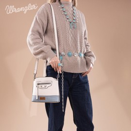 Wrangler Crossbody Bag for Women Color-Block Leather Cross Body Purses with Adjustable Strap Strap WG145-211BG-JN