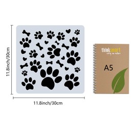 GORGECRAFT 30x30cm Large Paw Print Stencil Dog Trail Template Paw Painting Stencils Reusable Dog Bone Heart Pattern Plastic Square Drawing Stencils Sign for DIY Scrapbooks Wood Wall Drawing Home Decor