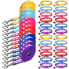Amylove 48 Pcs Dog Collar and Leash Set, Polypropylene Adjustable Puppy Collars for Medium Dogs Small Dogs Pet Dog Walking Training with Hook and Buckle (Vivid Color,Animal Pattern)