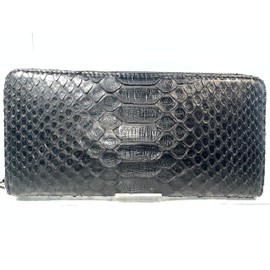 GUODI TK-AB20LW3 Long Wallet, Round Zipper, Card Case, Diamond Python Genuine Leather (Snake Genuine Leather), Black