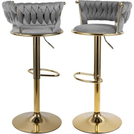 Set of 2 Velvet Bar Stools, Counter Height Stools with Low Back, Gold Swivel Bar Chairs for Kitchen Island, Bar - Color: Dark Gray