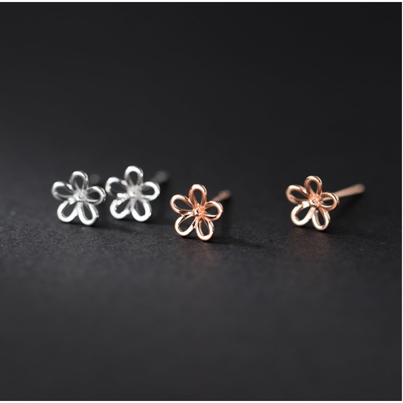 Silver 925 Earrings, Silver, Flower, Simple, Hypoallergenic, Sterling Silver Silver