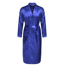 Men Robe Bathrobe Nightgown Sleepwear Solid Color Long Sleeve Nightclothes Glossy Clothes