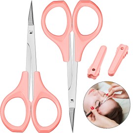 2 Pack Small Scissors 4 Inch Curved Eyebrow Beauty Stainless Steel Trimming Scissors for Eyelash Facial Nose Hair(Pink)