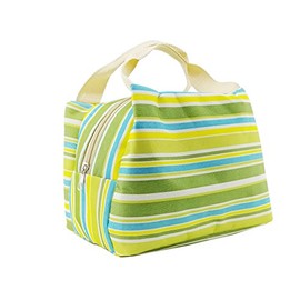 Vinsani Insulated Striped Canvas Thermal Lunch Bag Reusable Portable Cooler Bag Lightweight Convenient Foldable for Work School Picnic Office Adults & Kids – Striped Green