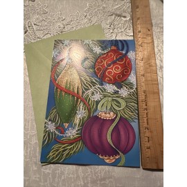 Vtg Unused Christmas Card Heavy Glitter Ornaments Tree Branches Large W/Env