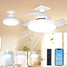 WRYBV Retractable Ceiling Fans with Lights and Remote, 15.74 Inch Ceiling Fans with LED Lighting, 4 Fan Speeds, 3200 Lumens, 3 Colors 3000K-6500K, Modern Silent Smart Ceiling Fan for Dining Room