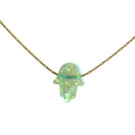 Opal pendant Necklace Bright Blue Opal Hamsa Jewelry