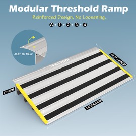 Nuvium 4" Rise Door Threshold Ramps for Doorways, Stable Yellow Edge, Aluminum Wheelchair Ramp for Home Steps, Adjustable Modular Entry Ramp for Scooters, Power Chairs, 880LBS Load Capacity