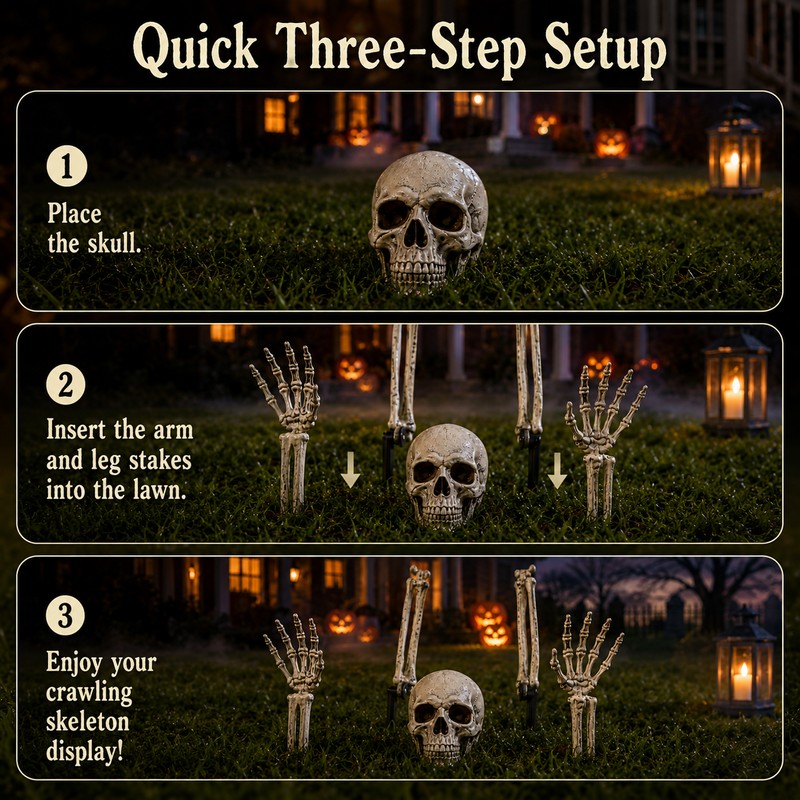 Halloween Skeleton Yard Decoration – 5-Piece Skull & Bone Ground