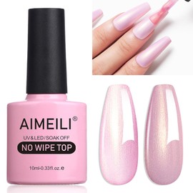 AIMEILI Glitter Top Coat Mother of Pearl 10 ml No Wipe Top Coat Pearl Effect Nail Gel UV Mother of Pearl Top Coat Pearl Shimmer 008