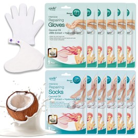 Epielle - Máscaras intensivas para reparar manos y pies, restaurar e hidratar la piel seca, agrietada, regalos de cuidado personal para mujeres, kit de spa, 6 guantes hidratantes y 6 calcetines
