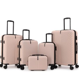UIIMIII 5 Piece Luggage Set with Hard-Shell, Expandable, Lightweight, 360° Spinner Wheels & TSA Lock:_Ice Tea