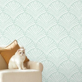 Ismoon Modern Peel and Stick Wallpaper Removable Wallpaper Geometric Wallpaper Boho Green Contact Paper Leaf Self-Adhesive Decorative Wallpaper for Bedroom Bathroom Cabinets Decor Vinyl 17.3inx78.7in