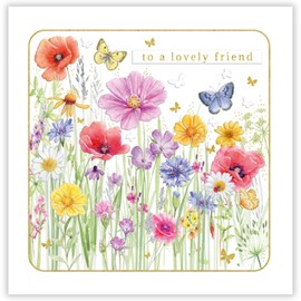 Lovely Friend Birthday Card - Female - For Her - Flowers and Butterflies - Artistic Floral Design - Made in the UK - Eco-Friendly