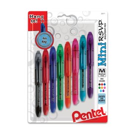 Pentel RSVP Mini Ballpoint Pen, (1.0mm) Medium Line, Assorted Ink w/Key Ring, 8-Pk (BK91MNBP8M)