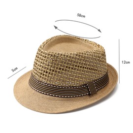 OhMill Summer Trilby Hat for Mens Panama Fedora Hat Short Brim Summer Fedora Trilby Beach Sun Cap Women Mesh,Breathable Khaki