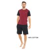 INSIGNIA Mens Pyjamas Short Sets With Contrast Sleeves (Wine -Black,
