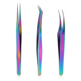 Set of 3 Stainless Steel Eyelash Tweezers Curved Tip Eyelash Tweezers Set False Eyelash Tools Straight Eyelash Extension Tweezers Eyelash Pliers Tools