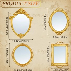 Beeveer 4 Pcs Vintage Gold Mirrors Set Including Small Oval Wall Mirror Antique Shield Shape Square Decorative Mirror Dresser Mirrored Tray for Bedroom Wedding Victorian Decor (Classic,Gold)