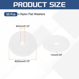 QUARKZMAN Pack of 55 M3 Nylon Flat Discs Flat Discs 3 mm ID 20 mm OD 1 mm Thick Plastic Spacer for Screws Bolts Garden Tap Sanitary Repair White