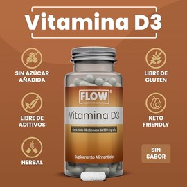 VITAMINA D3-90 Cápsulas de 500 Mg c/u - 1 Pieza - Flow Supplements