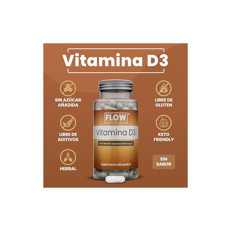 VITAMINA D3-90 Cápsulas de 500 Mg c/u - 1 Pieza