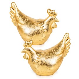 Logbuch-Verlag 2 chicken figures, gold, 12 cm, gold-coloured Easter decoration for standing, table decoration, gift Easter