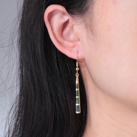 CiNily Opal Drop Earring Gold Plated Dangle Earrings Dangle Green and Black Opal Bar Earrings Women Jewelry Gemstone Dangle Earrings 2 1/8"
