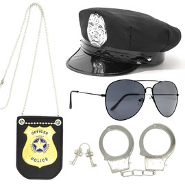 Timisea 4 pcs Police Accessories Kit Police Pretend Play Detective Role Play Costume Dress up Police Hat Handcuffs Sunglasses Badge Police Officer Costume for Kids