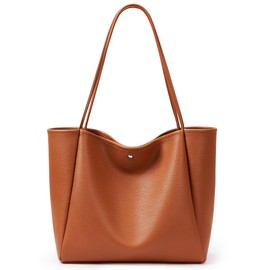 KALIDI 16L Tote Bag Vegan Leather Suede Carry All Shoulder Daily Casual Work Large Hobo Bag for Women Travel Purse, Brown