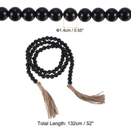 uxcell 52 inch Wood Bead Garland Home Decor with Tassels, Farmhouse Wood Bead Garland for Tiered Wall Hanging Decor Prayer Beads, Black, 1 Set