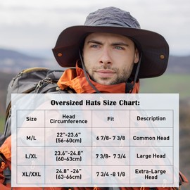 Comhats Large Sun Hat Men XL - XXL, Wide Brim UV Safari Bonnie Hats for Summer Outdoor Hiking Fishing Walking, Waterproof & Windproof Grey 63-66cm