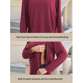 Ecavus Women's Nursing Tops Long Sleeve 3 Packs Hidden Zipper Nursing Shirts for Breastfeeding Side Split Maternity Clothes