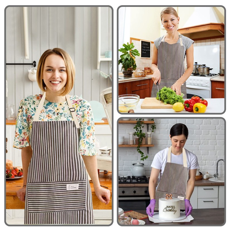 LECTNORE Stripe Bib Apron, Chefs Kitchen Aprons Adjustable Apron with