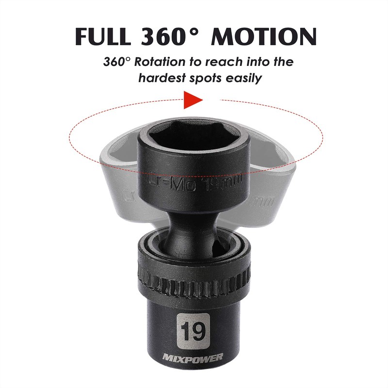 MIXPOWER 10-piece 3/8" Drive Shallow Universal Impact Socket Set, Metric,10-19mm,